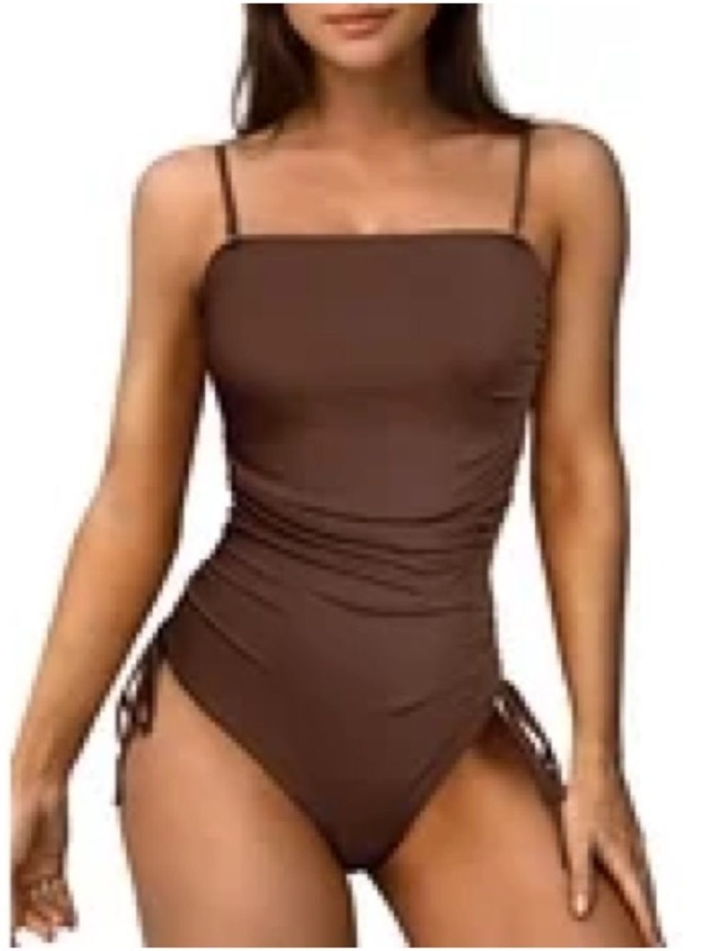 Brown Square Neck One-Piece Swimsuit